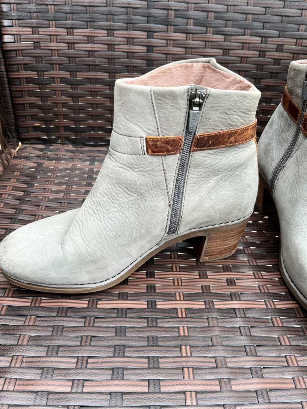 Dansko Hartley Boots -Gray Leather Ankle Boots with Brown Buckle Strap - Picture 3 of 16
